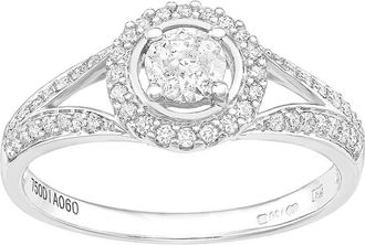 Jewelco London 18ct White Gold 0.35ct Diamond 1/4ct Pave Halo Solitaire Ring - PR1AXL2592W18