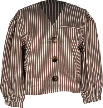 Maria de la Orden Maria De La Orden Jiselle Striped Cropped Jacket in Brown Cotton