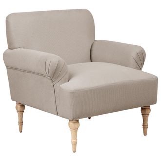 Beliani Beliani - Sill&oacute;n Tapizado De Tela Poli&eacute;ster Hidr&oacute;fugo Asiento Grueso Patas De Madera De Caucho Gris Pardo Fredros