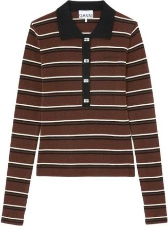Ganni Shirt in Striped Cotton - Dames - Polos - Bruin - S - Katoen - Tops