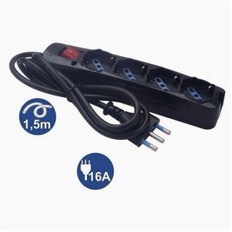 Trade Shop Trade Shop - Multipresa 4 Uscite Universali Schuko Spina 16a Cavo 1.5mt Nero Interrutore 80097n