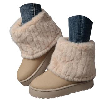 Generic Winter Boots for Women Uk,Ladies Boots,Ankle Boot for Women Uk,Faux Fur Womens Winter Snow Boot,Lined Warm Ankle Booties With Platform Sole,Comfy Non 