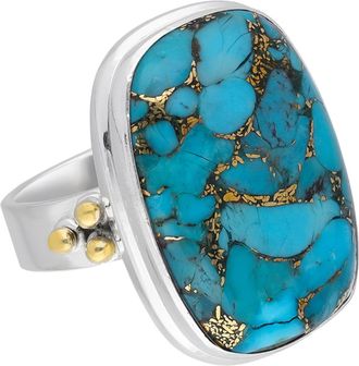 Tiramisu 925 Sterling Silver Blue Copper Turquoise Statement Rings