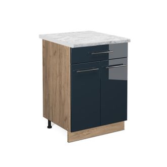 Vicco Armarios De Cocina Fame-line, Azul Oscuro Alto Brillo, 60 Cm Con Caj&oacute;n, Et M&aacute;rmol Vicco