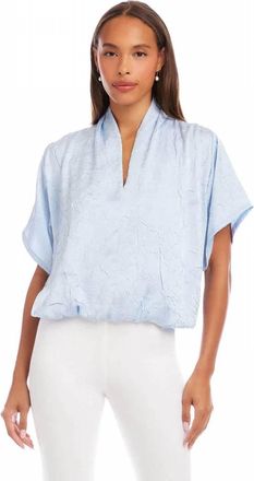 Karen Kane Short Sleeve V-Neck Top In Light Blue