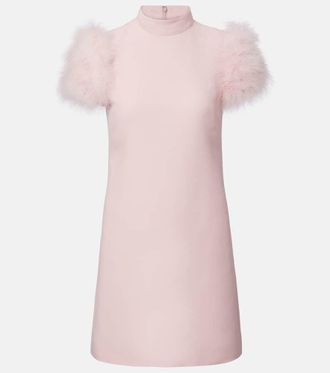 Valentino Feather-trimmed turtleneck Crepe Couture minidress