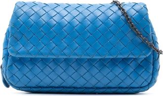 Bottega Veneta Borsa espandibile a tracolla Intrecciato mini in nappa con catena e battente 2012-2025 - Blu