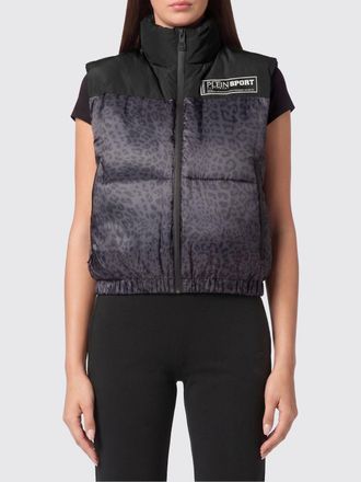 Plein Sport Gilet in nylon trapuntato con stampa animalier e collo alto