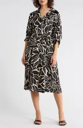 Sandra Darren Floral Midi Shirtdress in Black/White at Nordstrom Rack, Size 16