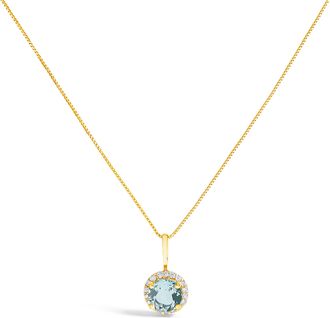 House of Brilliance 10K Gold Gemstone and 1/10 Cttw Diamond Accent Halo Pendant Necklace