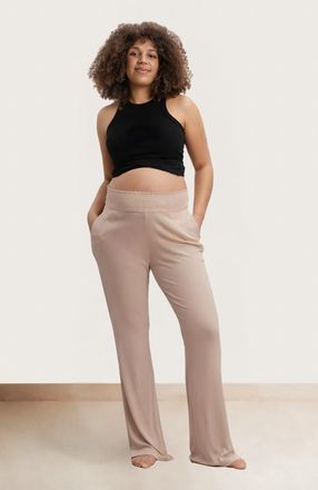 Nom Maternity Super Soft Rib Maternity Pants in Light Taupe at Nordstrom, Size X-Large