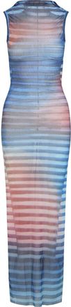 Jean Paul Gaultier Light Blue Mesh Printed Air Long Dress-Donna