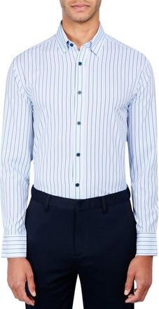 W.R.K Regular Fit Stripe Performance Stretch Dress Shirt in Blue/Blue at Nordstrom Rack, Size 15.5