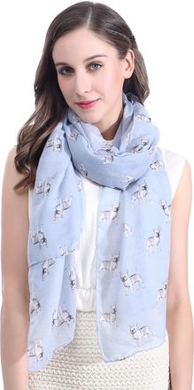 Lina & Lily French Bulldog Dog Print Large Scarf Lightweight (Light Blue)(Size: 180cm x 90cm)