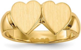 Diamond2Deal 14k Yellow Gold Closed Back Double Heart Signet Ring