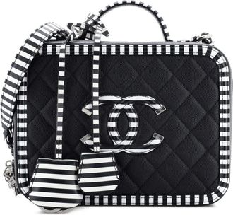 Chanel Filigree Vanity Case Quilted Caviar with Striped Leather Large crossbody bag - Zwart