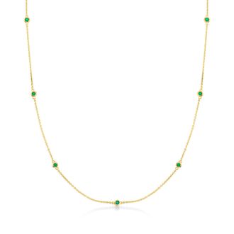 RS Pure by Ross-Simons Emerald Station Necklace in 14kt Yellow Gold