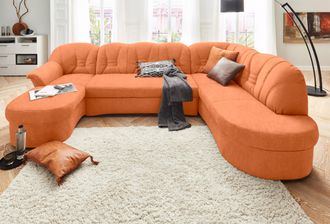 Domo Collection Wohnlandschaft »Elva, zeitlose Formensprache, elegante Rückensteppung, U-Form« wahlweise mit Bettfunktion und Federkern