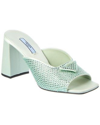 Prada Logo Crystals Satin Sandal