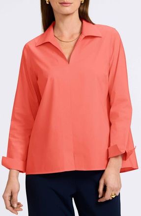 Foxcroft Agnes Split Cuff Popover Blouse in Tangerine at Nordstrom, Size X-Small