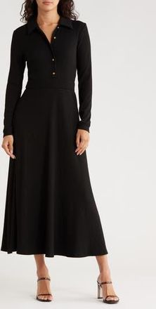 Area Stars Raya Long Sleeve Rib Midi Dress in Black at Nordstrom Rack, Size X-Small