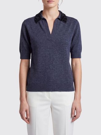 Semicouture Jewelled-Collar Knit Polo in Wool and Cashmere Blend