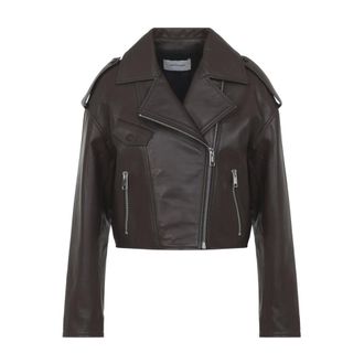 Yves Salomon Leather Jackets, female, Brown, Size: XS Cropped Lambskin Biker Jacket