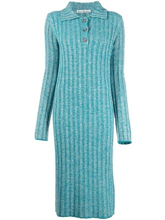 Acne Studios ribbed midi polo dress - women - Wool/Nylon/Viscose - S - Blue