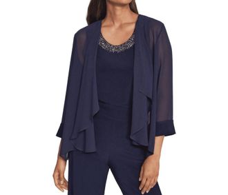 Joseph Ribkoff Embellished Tank With Chiffon Cardigan In Navy