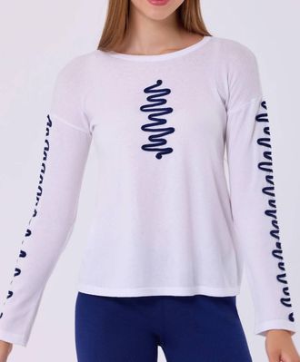 French Kyss Zig Zag Scoop Neck Top In White/navy
