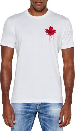Dsquared2 DSquared2 Heren Druipend Maple Leaf Katoenen T-Shirt (Wit)