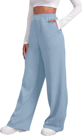 Generic Womens Wide Leg Sweatpants Cozy Fleece Joggers Sweatpants Baggy Elasticated Waist Jogging Bottoms Casual Gym Yoga Trousers with Pockets Light Blue