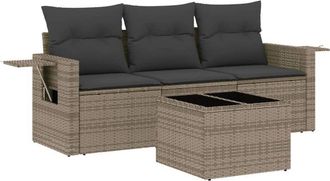 vidaXL Set De Sof&aacute;s De Jard&iacute;n 4 Pzas Y Cojines Rat&aacute;n Sint&eacute;tico Gris Vidaxl