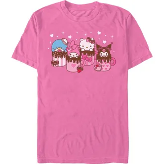 Hello Kitty Mens Hello Kitty Lovely Mug Friends Graphic T-Shirt in Neon Pink at Nordstrom, Size Xx-Large