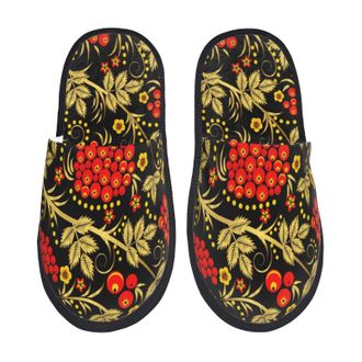 Generic Slipper Traditional Russian Khokhloma Cranberry Soft Slippers Lightweight Indoor Shoes For Bedroom Winter Ladies M