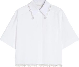 Sportmax White Pearl Embellished Poplin Shirt