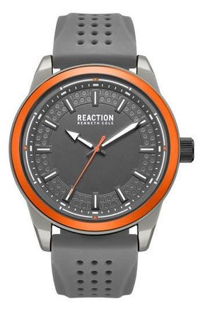 Kenneth Cole Reaction Perforated Silicone Strap Watch, 48mm in Gray at Nordstrom Rack