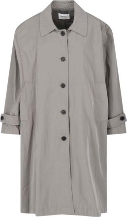 Low Classic Draped Grey Cotton Blend Trench Coat with Classic Collar