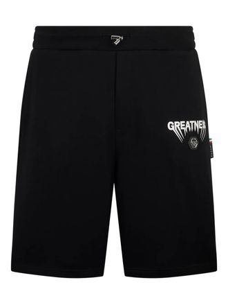 Philipp Plein logo fleece shorts - men - Cotton - XXXL - Black