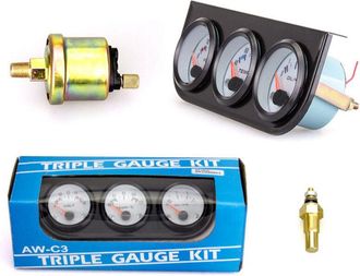 Elle Kit Universal De Tres Indicadores Para Autom&oacute;viles: Temperatura Del Agua 40-120&deg;, Volt&iacute;metro 8-16v, Indicador De Presi&oacute;n De Aceite 0-7kg, 52 Mm