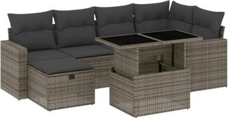 vidaXL Set De Sof&aacute;s De Jard&iacute;n 7 Pzas Con Cojines Rat&aacute;n Sint&eacute;tico Gris Vidaxl