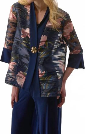 Joseph Ribkoff Floral Print Asymmetric Swing Jacket In Midnight Blue/multi