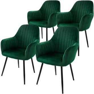 ML Design Ml-design - 4x Sillas De Comedor Verdes Ergon&oacute;micas, Asiento Tapizado Aspecto De Terciopelo Patas De Metal Con Respaldo Y Reposabrazos Sill&oacute;n Moderno 