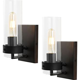 Jonathan Y Designs Harper 1-Light Coastal Minimalist Iron/Glass LED Sconce in Oil Rubbed Bronze at Nordstrom