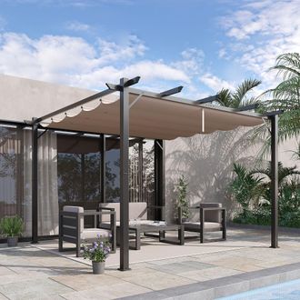OUTSUNNY 3x3(m) Pergola Gazebo Sun Shade Shelter Aluminium Garden Canopy in Brown