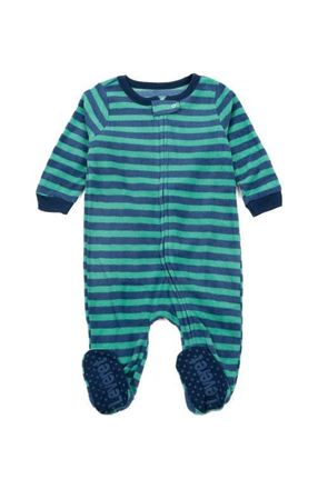 Leveret Kids Fleece Footed Printed Holiday Pajamas in Striped Blue & Green at Nordstrom, Size 2T