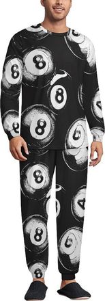 Generic 8 Billiard Balls Pattern Mens Pyjama Sets Long Sleeve Pullover Top And Elastic Pants Sleepwear Lounge Pjs Sets