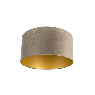 QAZQA Algod&oacute;n Pantalla De L&aacute;mpara De Terciopelo Topo 50/50/25 Con Interior Dorado, - Qazqa