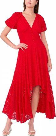Parker V-Neck Lace High-Low Dress In Red