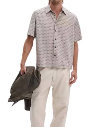 Rag & Bone Dalton Short Sleeve Jacquard Shirt In Taupe